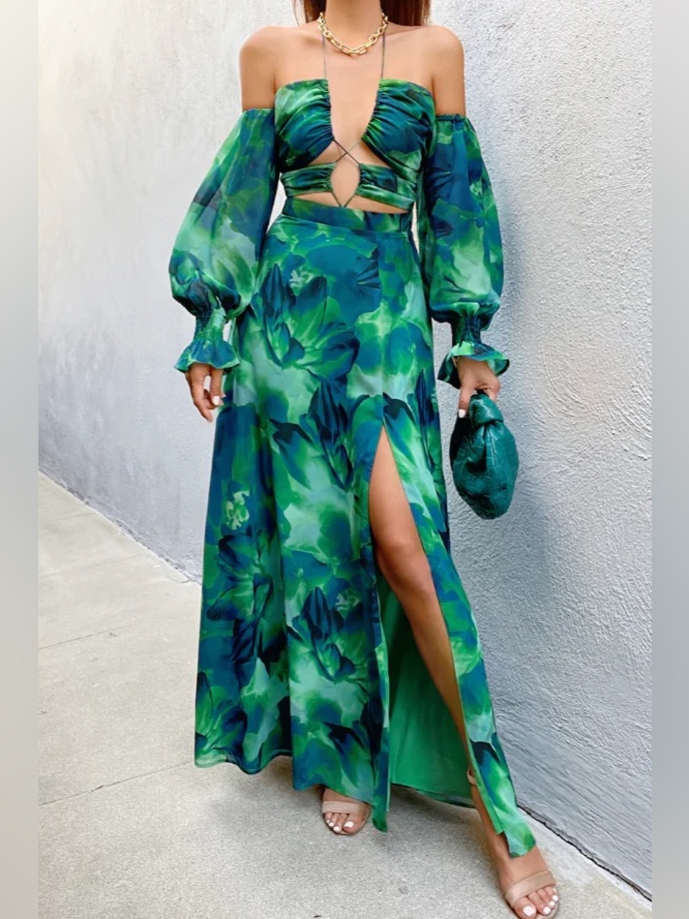 NWT Runaway the Label Karma Green Floral Chiffon Maxi Dress M